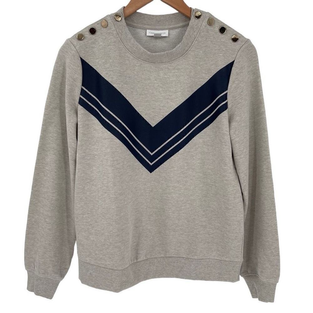 Charter Club Shoulder Button Detail Sweatshirt Women Small Maple Heather Combo